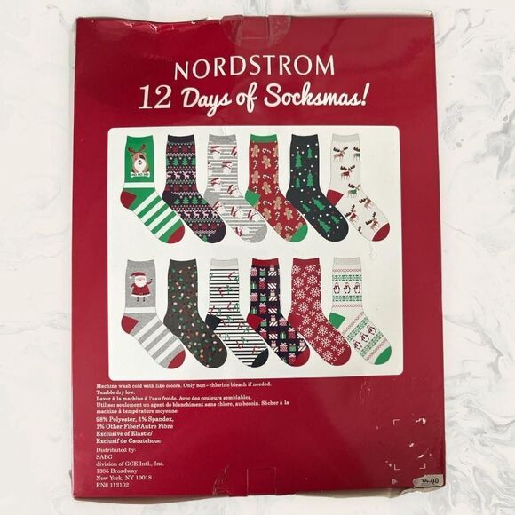 NWT Nordstrom Kids Crew Socks - 12 Days Of Socksmas 12-Pack Multi Size 7-9 ( sho - Picture 2 of 3
